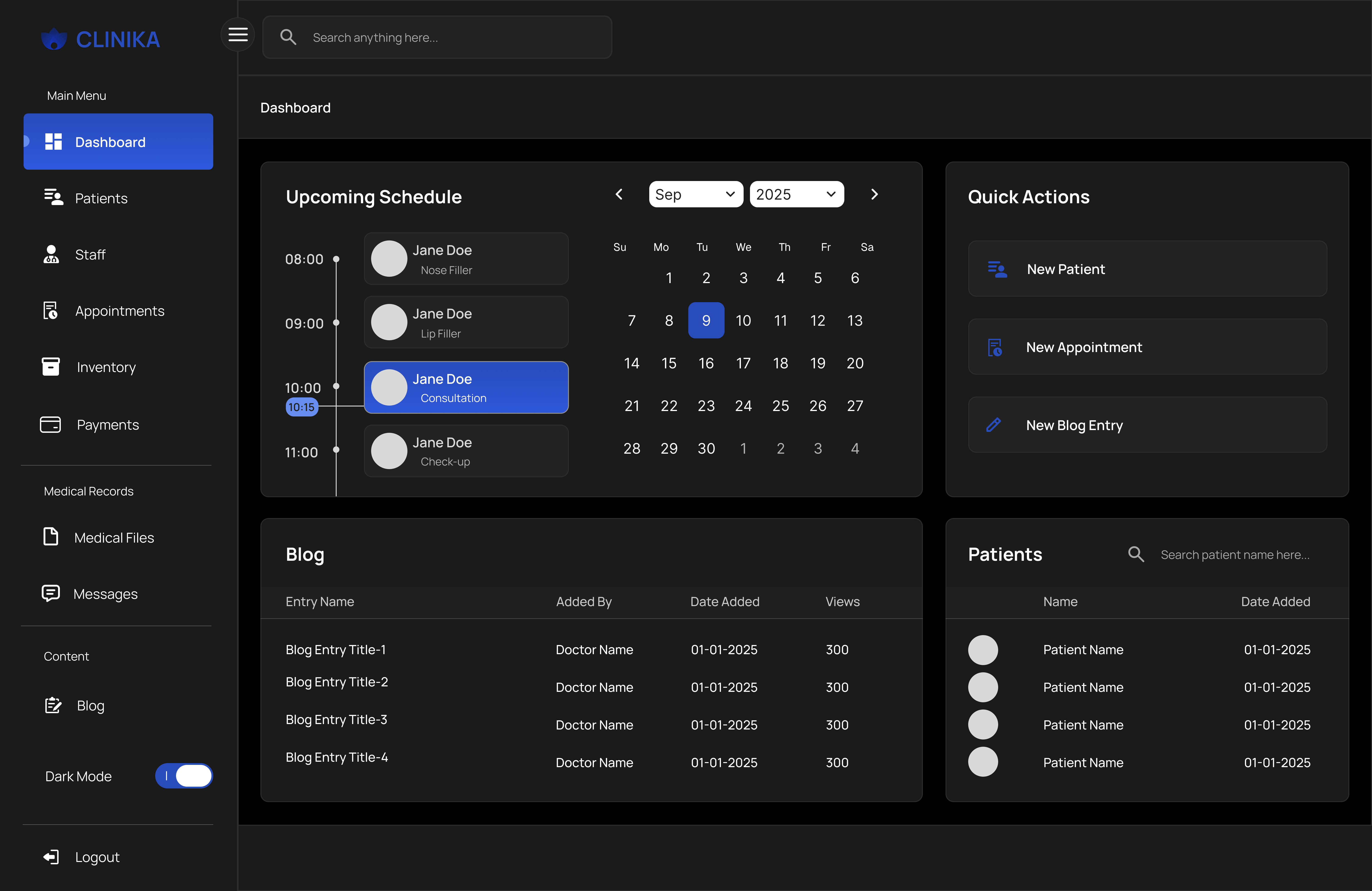 Clinika Dashboard Dark